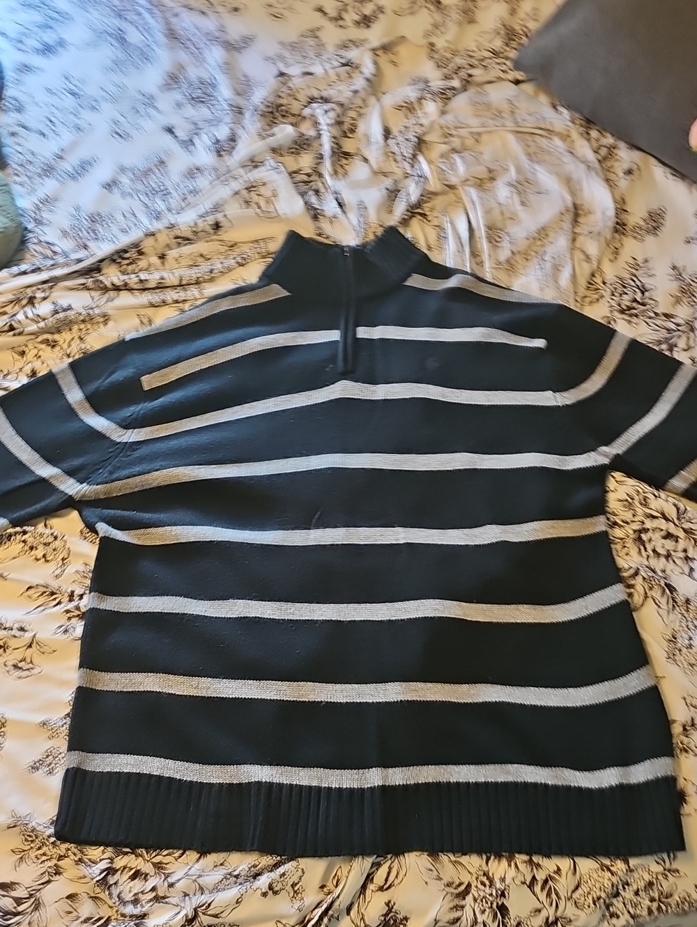 South Pole Black Sweater with Gray Stripes and Quarter-Zip